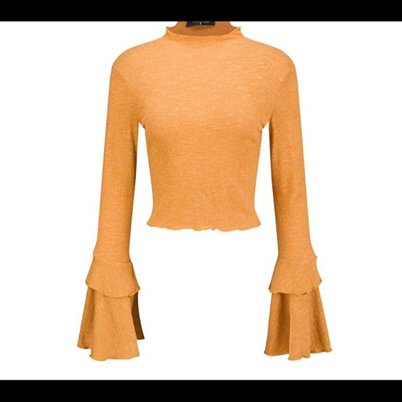 High Neck Trumpet Flare Bell Sleeve Blouse - Picture 4 of 5